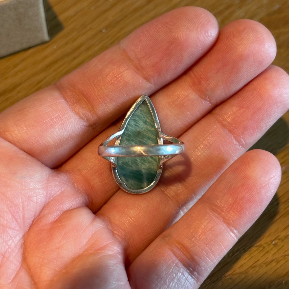 Teardrop Amazonite Ring Sterling Silver Size 9 - image 4